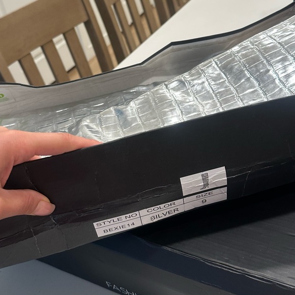 Silver Croc Embossed Heeled Boots - Picture 3 of 7